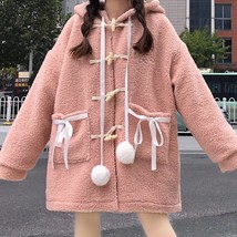 iBook en Coat Women Winter Cardigan Hooded Cute Kawaii Pink ita Coats Female Lam - £85.50 GBP