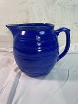 Weller Cobalt Blue Ribbed Round Pitcher Weller Pottery Blue Pitcher - $33.85