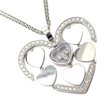 Authentic! Chopard 18k White Gold Large Double Happy Hearts Diamond Necklace - £8,699.27 GBP