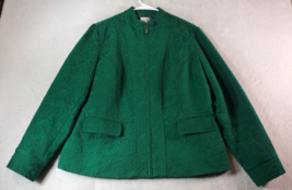 Chico&#39;s Jacquard Jacket Womens Size 2 Green Cotton Long Sleeve Pockets Full Zip - £16.33 GBP