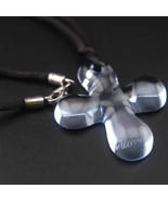 Vintage Baccarat French Glass Light Blue Cross Pendant Necklace - $80.00