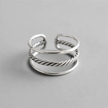 Punk Twist Hollow Double 925 Sterling Silver Jewelry Wild Personality Ring - £7.98 GBP