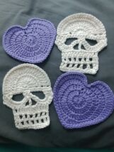 Handmade Crochet Skull and Hearts Coasters Set of 4 - $20.00