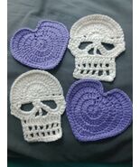 Handmade Crochet Skull and Hearts Coasters Set of 4 - $20.00
