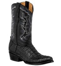 Mens Black Western Boots Crocodile Tail Skin Genuine Leather Cowboy Round Toe - £223.87 GBP