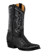 Mens Black Western Boots Crocodile Tail Skin Genuine Leather Cowboy Roun... - £223.81 GBP