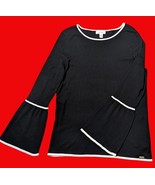 Calvin Klein Womens Black Long Sleeve Tunic With Ruffle Cuffs &amp; Contrast... - $566.88 MXN