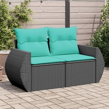  Garden Sofa Black and Blue PE Rattan, Powder-Coated Steel, Polyester - $4,622.30 MXN