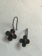 Estate Small Round Black Onyx in Nonmagnetic Silver Flower Dangle Earrings for  - $11.29