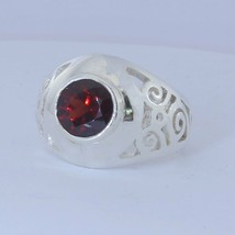 Red Garnet Round Gem Sterling Ajoure Filigree Ring Size 7.5 Solitaire Design 146 - £87.31 GBP