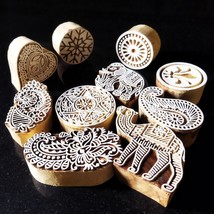 Wooden Printing Block Stamp Pottery Fabric Textile Clay Elephant Stamp Set Of 10 - £38.75 GBP