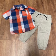American Hawk Baby Boys 2PC Outfit Short Sleeve Button Up Shirt Khaki Pants 18M - £11.90 GBP