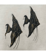 2 Vintage MCM Mid-Century Modern Angel Fish Black Gold Metal Wall Art Ha... - $123.86 CAD