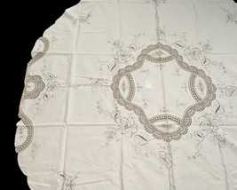 Vintage Handmade Embroidered Round Tablecloth 67.5" w/ 8 Napkins 16" Unused image 6