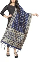 Silk blend dupatta Banarsi embroidery Chunni Women Daily Party wear Blue 2.25 M - £23.79 GBP