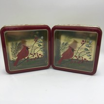 Christmas Cardinals Set of 2 Tin Metal Boxes Clear Painted Tops with Car... - £12.50 GBP