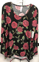 NWT LuLaRoe Large Black with Big Pink Flowers Floral Lynnae Long Sleeved Shirt - £29.75 GBP