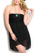 Noble U Ladies Dress Tulip-Chiffon-Overlay Strapless Black Size XL - £19.97 GBP