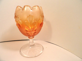 Vintage Carnival Glass Daisy &amp; Plume Marigold Stemmed Compote Plain Top Mint - £21.95 GBP