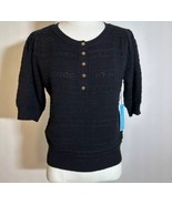 Draper James RSVP Black Short Puff Sleeve Henley Sweater Womens Size Small - €16,15 EUR