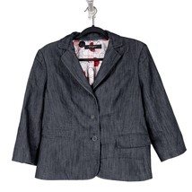 Nine West Suit Jacket 12 Womens Gray Chambray Denim 3/4 Sleeves Blazer Lined - £18.66 GBP