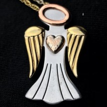 Abstract Angel 3 Tone Pendant on Chain Vintage Necklace Christian Christmas - £10.43 GBP