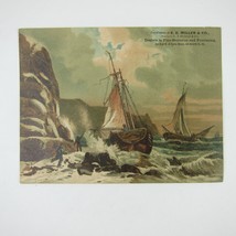Victorian Trade Card LARGE Sailing Ships Cliff Rock EE Miller &amp; Co Alliance Ohio - £23.69 GBP