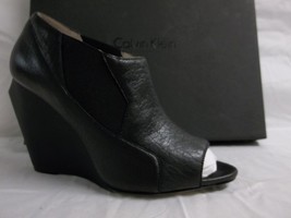 Calvin Klein Collection Sz EU 37 US 7 M Thandie Black Leather Wedges New... - $345.51