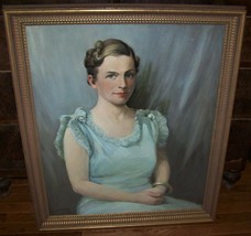 1937 Antique Charles P Gruppe Art Deco Lady Portrait Oil Painting Ornate Frame - £595.35 GBP