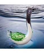 Murano Art Glass Swan Figure Paperweight Encased White Green Hand Blown ... - £23.34 GBP
