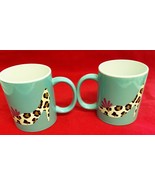 2 Teal Coffee Mugs w Leopard Print Stiletto High Heel Shoe Design Unmarked - $244.42 MXN
