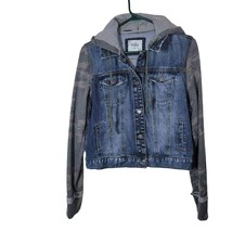 Mudd Jean Jacket Distressed Sleeves Pockets Button Juniors Womens Medium - £13.93 GBP