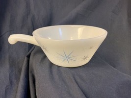 Vintage Antique Atomic Starburst Milk Glass Soup Bowl With Handle Blue Silver - £6.08 GBP