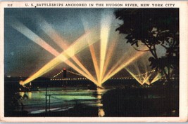 U.S. Battleships Anchored in the Hudson River NYC New York Postcard 1939 - £11.83 GBP