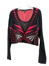 Derek Heart Women&#39;s Knit Metallic Plus Size 1 X  Red Stripe Zigzag Cropped Top - £14.03 GBP