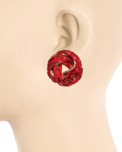 1.5&quot; Long Classic Red Rhinestones Modern Post Statement Earrings Costume... - £12.77 GBP
