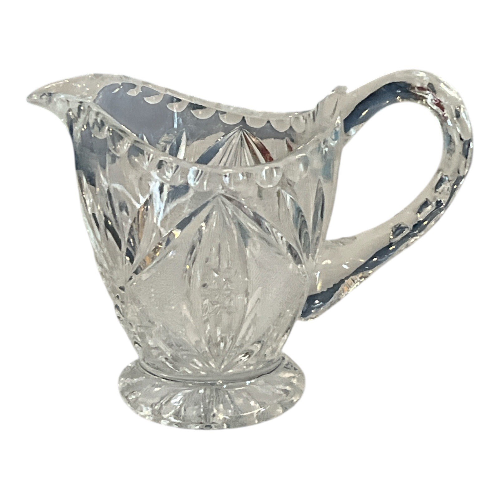 American Brilliant Cut Glass Creamer – Early 1900s – Pedestal Base – Lea... - $35.00