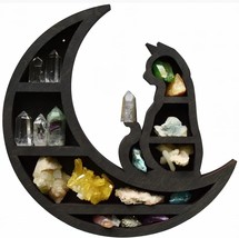 Floating Moon Phases Shelf With Black Cat Design, Gothic Witchy Room Decoration - £31.84 GBP