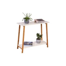 2 Tier Solid Bamboo Frame Console Table White Modern Contemporary Rectangle - £66.37 GBP