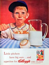 KELLOGG&#39;S CORN FLAKES - Baseball Kid - Cereal -1964 Vintage Print Ad - $8.33