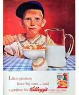 KELLOGG&#39;S CORN FLAKES - Baseball Kid - Cereal -1964 Vintage Print Ad - $8.33