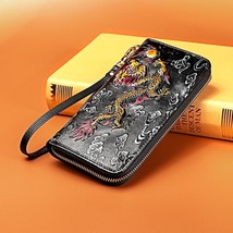 Wallets For Leather Long Wallet 3D Dragon Tiger Embossed Purse Cowskin Leather U - £23.37 GBP