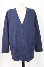 Vtg 90s Lands End LP Navy Blue Thick Cotton V-Neck Button Front Cardigan... - $29.45