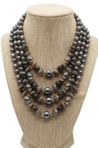 Vtg 4 strand black &amp; gray 16 inch beaded necklace gold flecked bead accents - £15.80 GBP