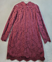 Betsey Johnson Shift Dress Womens Sz 14 Burgundy Lace Floral Cotton Back Zip EUC - £23.20 GBP