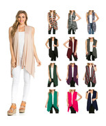 Womens USA Made Solid Sleeveless Asymmetric Hem Open Cardigan - $27.37 CAD