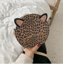 Cute Fashion Round Cat Design Leopard Pu Leather Women Shoulder Bag Handbag Cros - £29.29 GBP