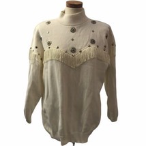 Aftershock Women&#39;s Sweater Concho Southwestern White USA Size Large Vint... - £18.11 GBP