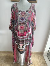 NWT CAMILLA Round Neck Silk Kaftan Maxi Dress Pink Flowers Crystal OS - £359.78 GBP