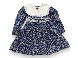 Vtg Polly Flinders Big Collar Navy Floral Calico Ruffled Prarie Dress Size 3T - £18.17 GBP